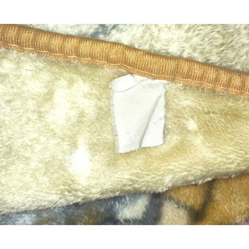 Vtg Mink Yellow Dog Cat Bunny Clouds Blanket 45x52 Clock Polka Dots Soft‎
